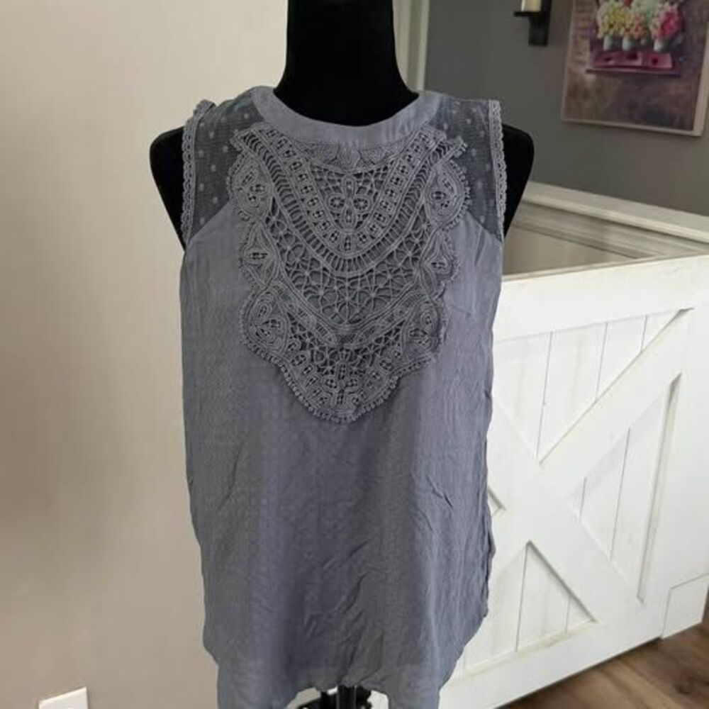 Maurice’s - Large - Grey Sleeveless Top with Lace Bib and Mesh Back